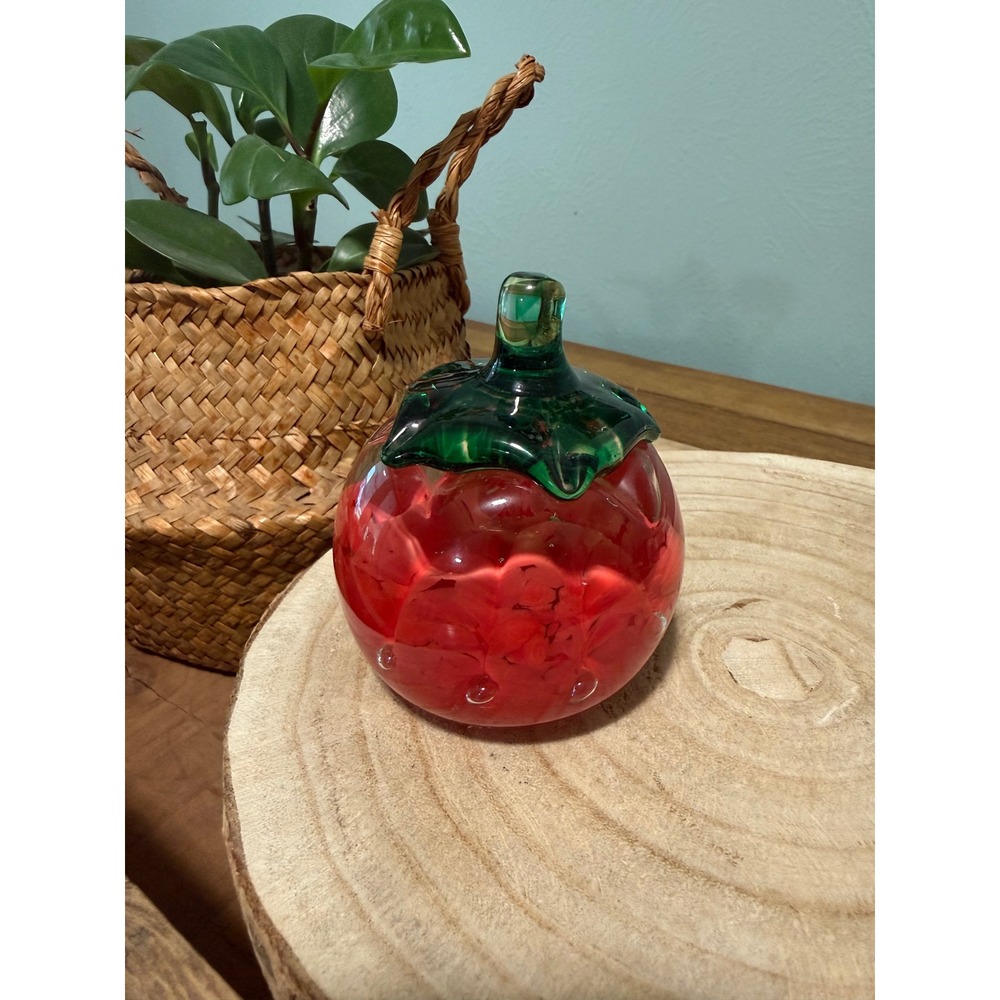 Joe Rice St Clair Art Glass Red Controlled Tomatoe Paperweight 3.25in